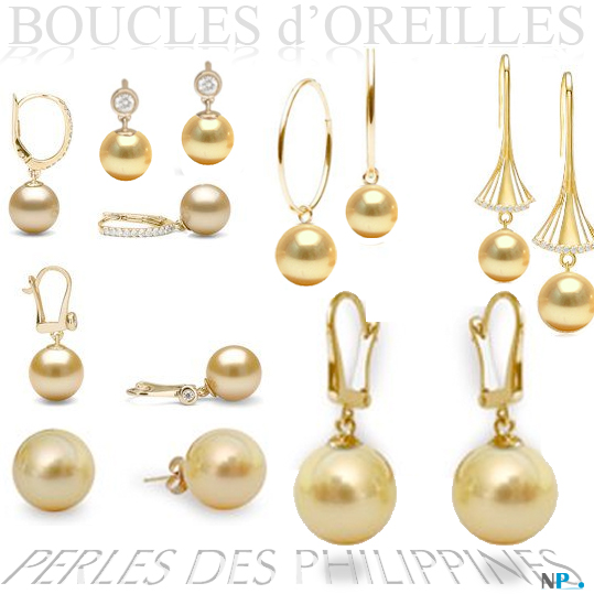 Boucles d'oreilles de perles des Philippines - perles dorées  - perles des mers du sud